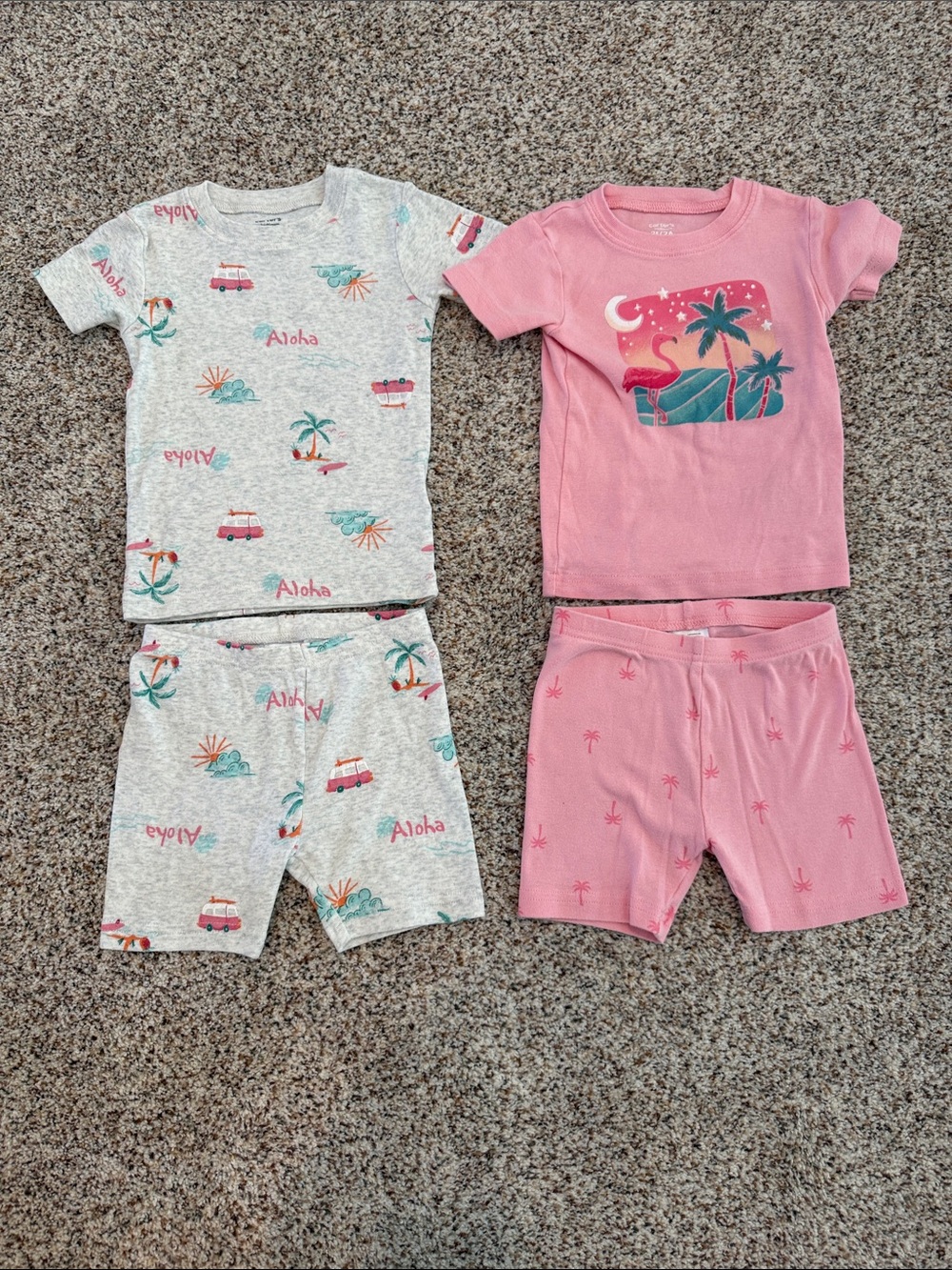Carter's Two-Pack Palm & Aloha Short Pajama Sets - Pink & Heather Gray